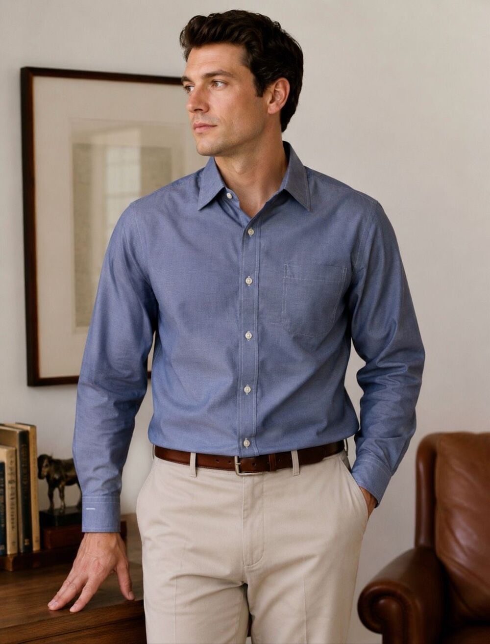 BROOKS BROTHERS 16 35 Mens Blue Shirt EC LS Regent Fit Original Cotton Polo